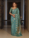 Banarasee Handwoven Semi Silk Saree With Zari Design-Pastel Green