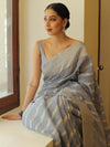 Banarasee Organza Silk Saree With Zari Motifs & Border-Grey