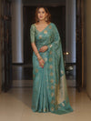 Banarasee Handwoven Semi Silk Saree With Zari Design-Pastel Green
