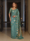 Banarasee Handwoven Semi Silk Saree With Zari Design-Pastel Green