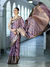 Banarasee Handloom Semi Silk Saree With Zari Checks Design & Contrast Border-Lavender & Brown