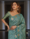 Banarasee Handwoven Semi Silk Saree With Zari Design-Pastel Green
