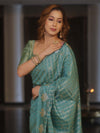 Banarasee Handwoven Semi Silk Saree With Zari Design-Pastel Green