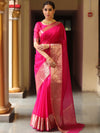 Banarasee Organza Mix Saree With Zari Border-Pink
