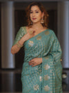 Banarasee Handwoven Semi Silk Saree With Zari Design-Pastel Green