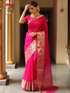 Banarasee Organza Mix Saree With Zari Border-Pink