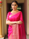 Banarasee Organza Mix Saree With Zari Border-Pink
