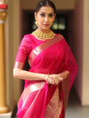 Banarasee Organza Mix Saree With Zari Border-Pink
