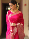 Banarasee Organza Mix Saree With Zari Border-Pink