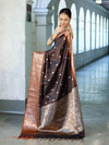 Banarasee Handloom Semi Silk Saree With Buti Design Stripe Pattern & Contrast Border-Brown & Rust