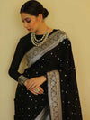 Banarasee Handwoven Faux Georgette Saree With Silver Zari Star Buti Design-Black