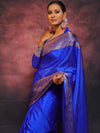 Banarasee Handwoven Semi Silk Plain Saree With Zari Border-Royal Blue