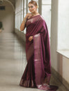 Banarasee Handwoven Semi Silk Saree With Zari Border-Magenta Purple