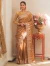 Banarasee Handwoven Semi Silk Saree With Zari Design & Lace-Gold