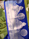 Banarasee Handloom Semi Silk Saree With Zari Buta Design & Contrast Border-Light Green & Blue