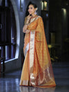 Banarasee Handloom Tissue Saree With Zari Buti Design & Border-Yellow