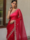 Banarasee Organza Silk Scallop Border Saree-Pink