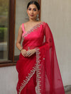 Banarasee Organza Silk Scallop Border Saree-Pink