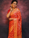Banarasee Handwoven Pure Chiffon Saree With Zig-Zag Design Work-Red