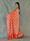 Banarasee Handloom Semi Silk Bandhej Saree With Broad Zari Floral Border-Orange