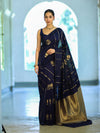 Banarasee Dual Tone Semi Katan Saree With Zari Stripe & Buta Design-Blue (Black Tone)