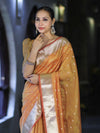Banarasee Handloom Tissue Saree With Zari Buti Design & Border-Yellow