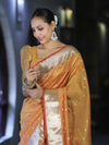 Banarasee Handloom Tissue Saree With Zari Buti Design & Border-Yellow