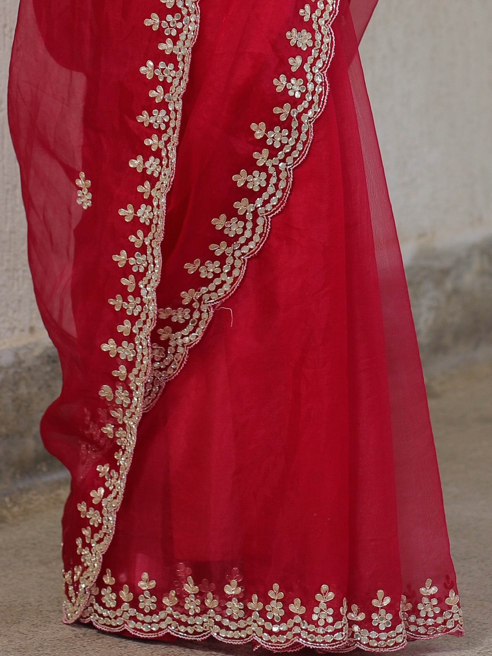Banarasee Organza Silk Scallop Border Saree-Pink