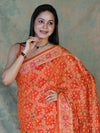 Banarasee Handloom Semi Silk Bandhej Saree With Broad Zari Floral Border-Orange