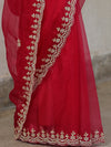 Banarasee Organza Silk Scallop Border Saree-Pink