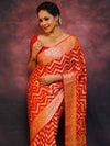 Banarasee Handwoven Pure Chiffon Saree With Zig-Zag Design Work-Red