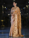 Banarasee Tissue Hand Embroidered Mirror Work Saree-Rust Orange