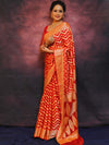 Banarasee Handwoven Pure Chiffon Saree With Zig-Zag Design Work-Red