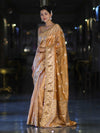 Banarasee Tissue Hand Embroidered Mirror Work Saree-Rust Orange