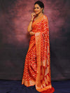 Banarasee Handwoven Pure Chiffon Saree With Zig-Zag Design Work-Red