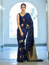 Banarasee Dual Tone Semi Katan Saree With Zari Stripe & Buta Design-Blue (Black Tone)