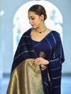 Banarasee Dual Tone Semi Katan Saree With Zari Stripe & Buta Design-Blue (Black Tone)