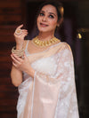 Banarasee Handwoven Organza Floral Embroidery Saree-White