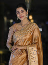 Banarasee Tissue Hand Embroidered Mirror Work Saree-Rust Orange