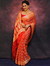 Banarasee Handwoven Pure Chiffon Saree With Zig-Zag Design Work-Red