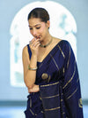 Banarasee Dual Tone Semi Katan Saree With Zari Stripe & Buta Design-Blue (Black Tone)
