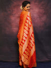 Banarasee Handwoven Pure Chiffon Saree With Zig-Zag Design Work-Red