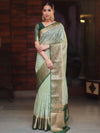 Banarasee Handwoven Organza Floral Embroidery Saree-Green
