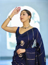 Banarasee Dual Tone Semi Katan Saree With Zari Stripe & Buta Design-Blue (Black Tone)