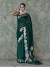 Banarasee Handloom Cotton Silk Plain Saree With Gold Zari Border-Deep Green
