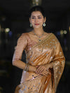 Banarasee Tissue Hand Embroidered Mirror Work Saree-Rust Orange