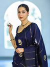 Banarasee Dual Tone Semi Katan Saree With Zari Stripe & Buta Design-Blue (Black Tone)