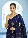 Banarasee Dual Tone Semi Katan Saree With Zari Stripe & Buta Design-Blue (Black Tone)