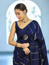 Banarasee Dual Tone Semi Katan Saree With Zari Stripe & Buta Design-Blue (Black Tone)