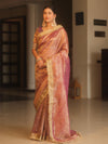Banarasee Handwoven Tissue Saree Zari Buti With Lace-Purple